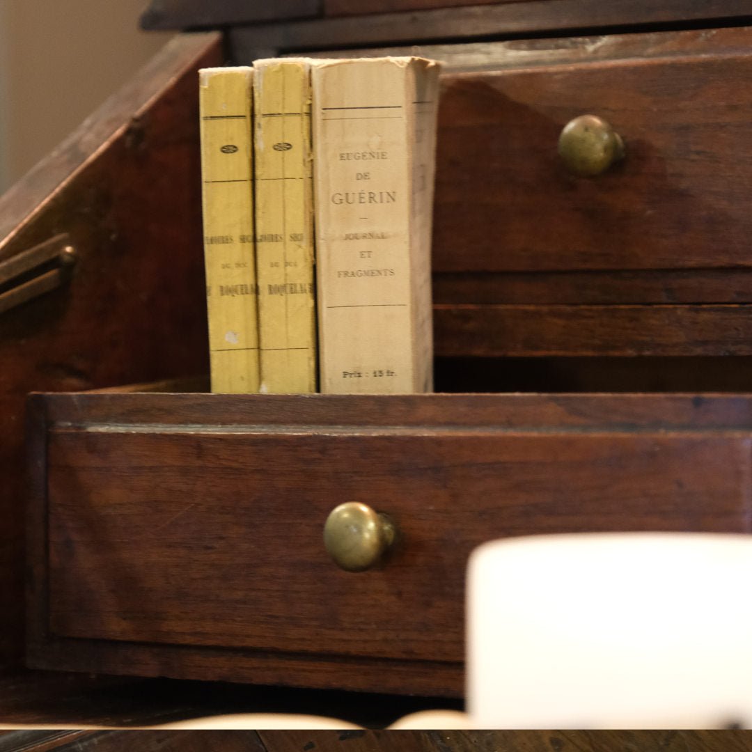 ESTATE| Antique (19th C) French Fruitwood Louis XV style Bureau Fall Front desk - Suzie Anderson Home