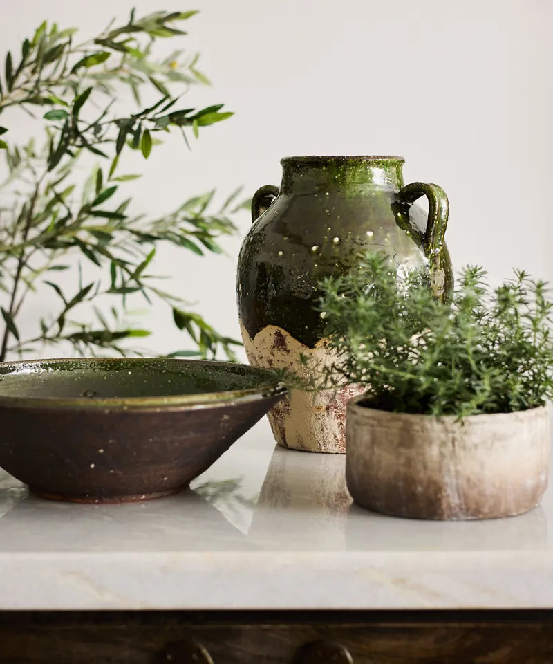 Romanesque Terracotta Glazed Urn | 36.5cmH