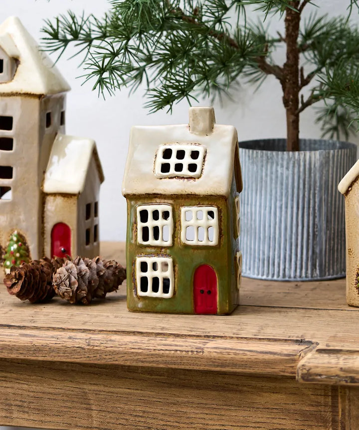 Alsace Tea Light Ceramic House | Christmas Green | Small