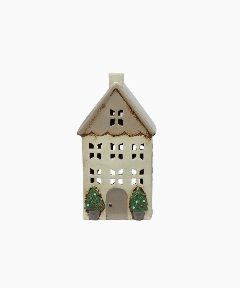 Alsace Tea Light Ceramic House | Stone with Pots