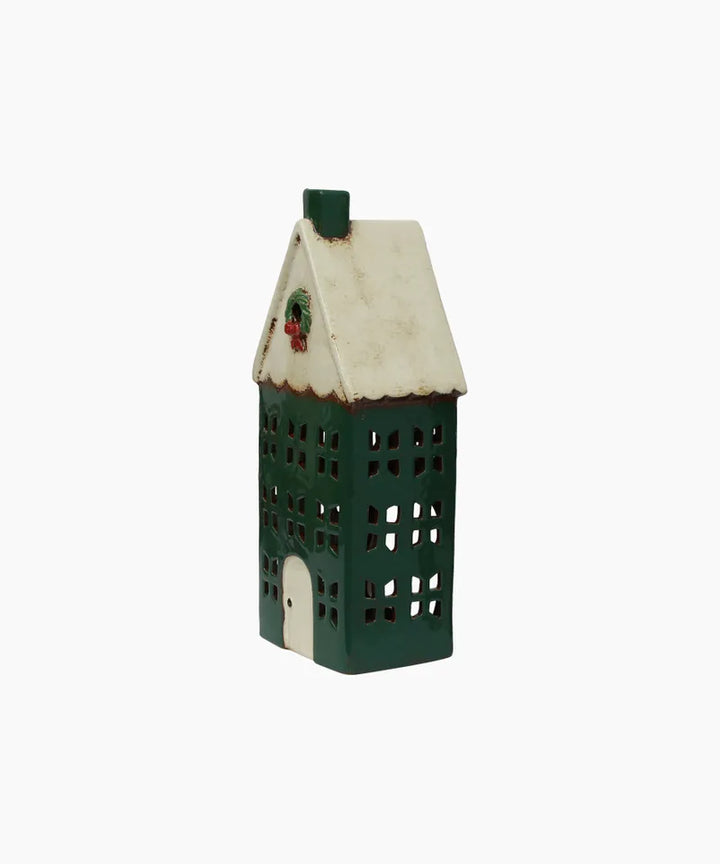 Alsace Tea Light Ceramic House | Green with wreath | Large
