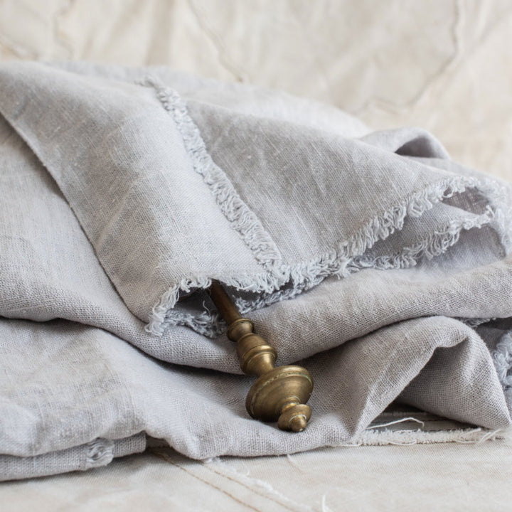 Swedish Linen Curtain w Fringe | Rod Pocket | Light Grey | 140x300cm