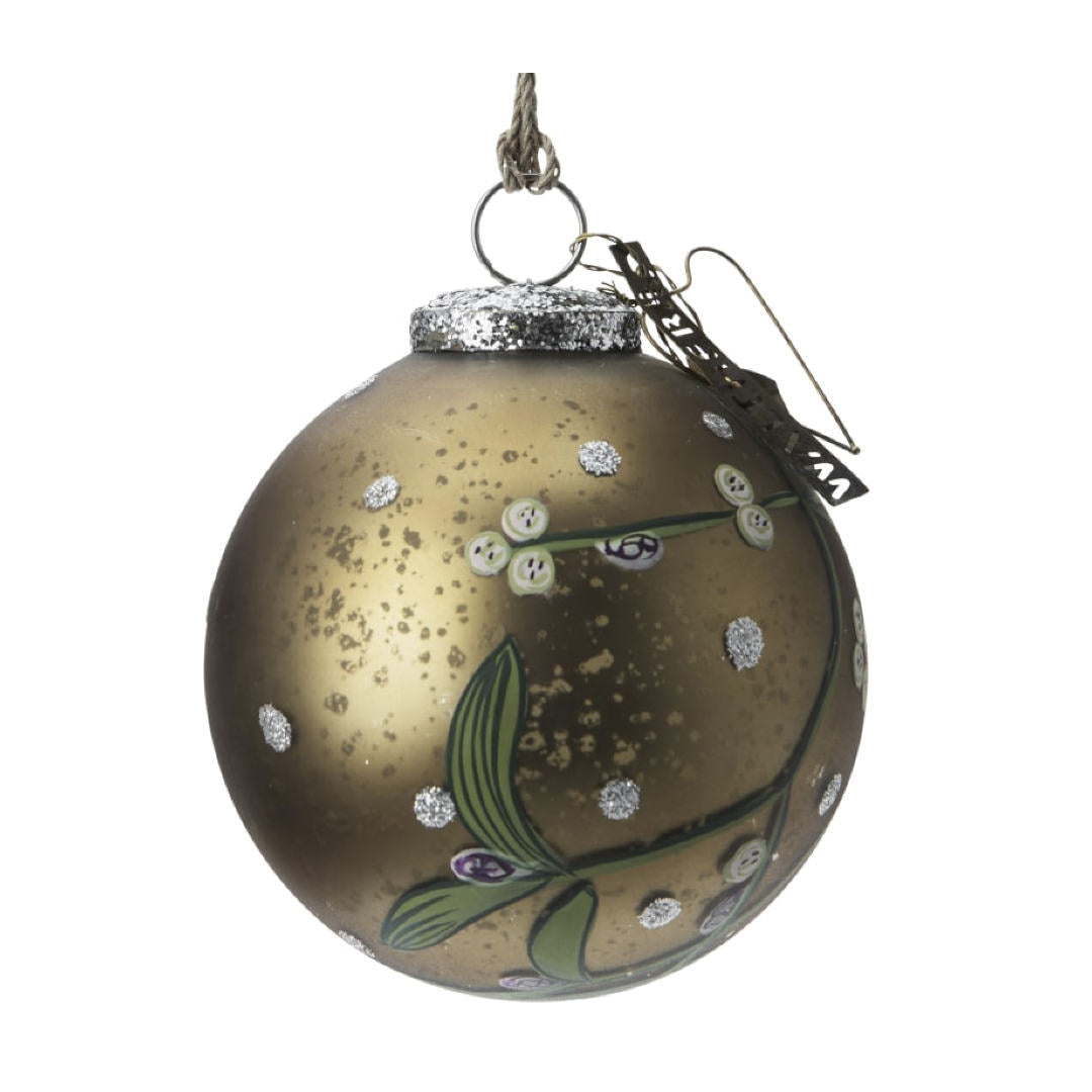 Gold Ball with Mistletoe | 10cm | Hanging Decoration