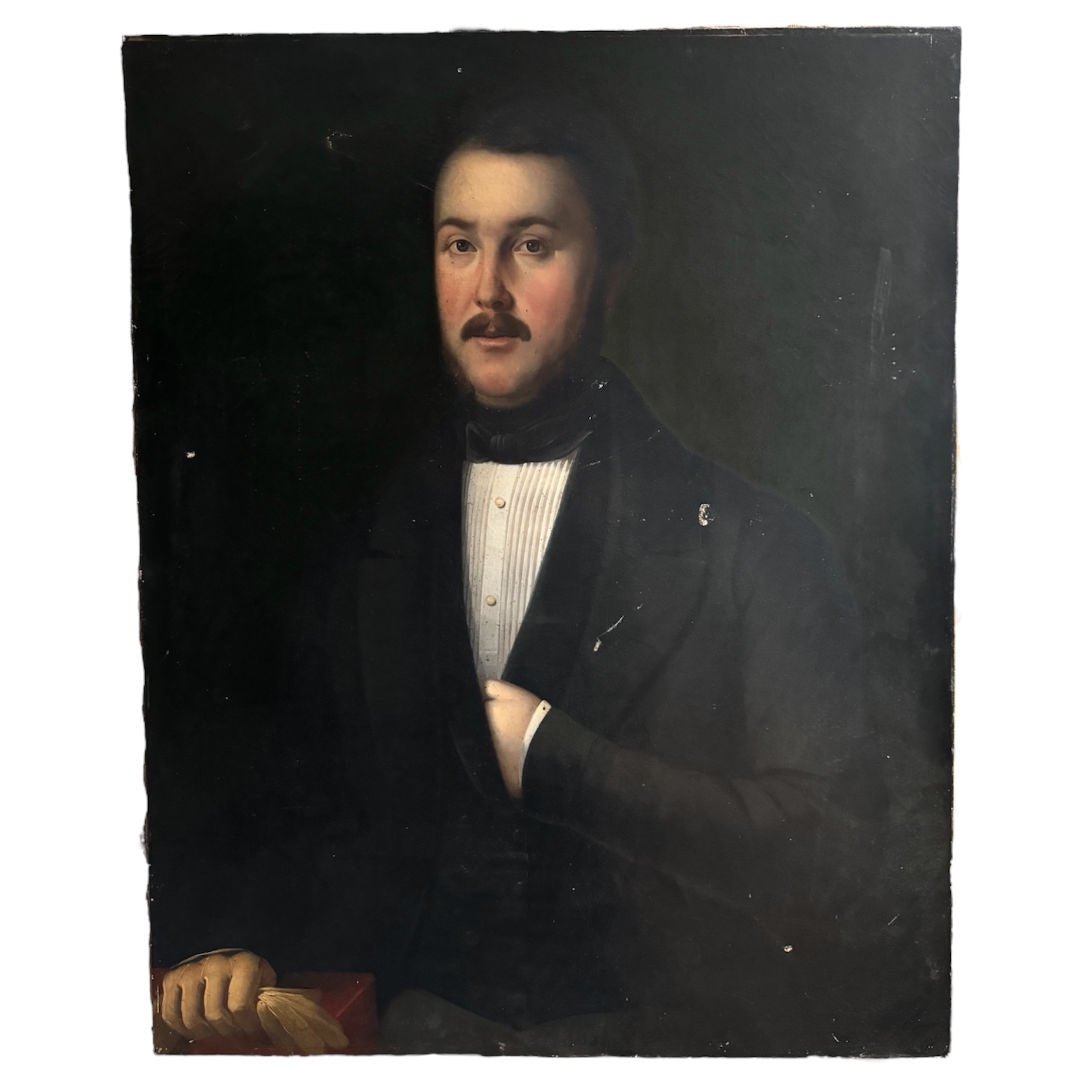 French Antique Unframed Oil Portrait of a Gentleman | A - Suzie Anderson Home