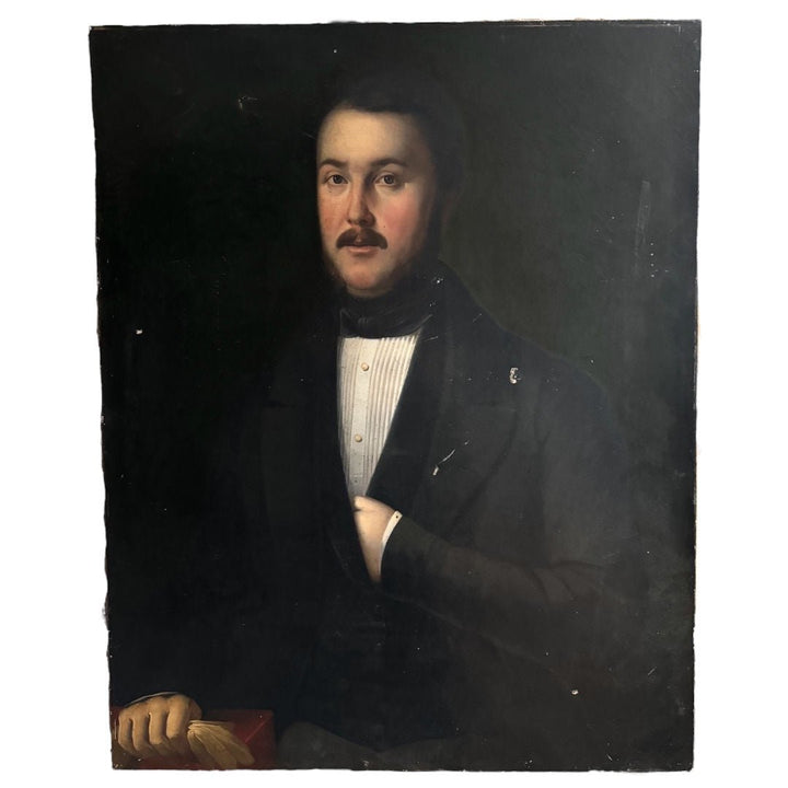French Antique Unframed Oil Portrait of a Gentleman | A