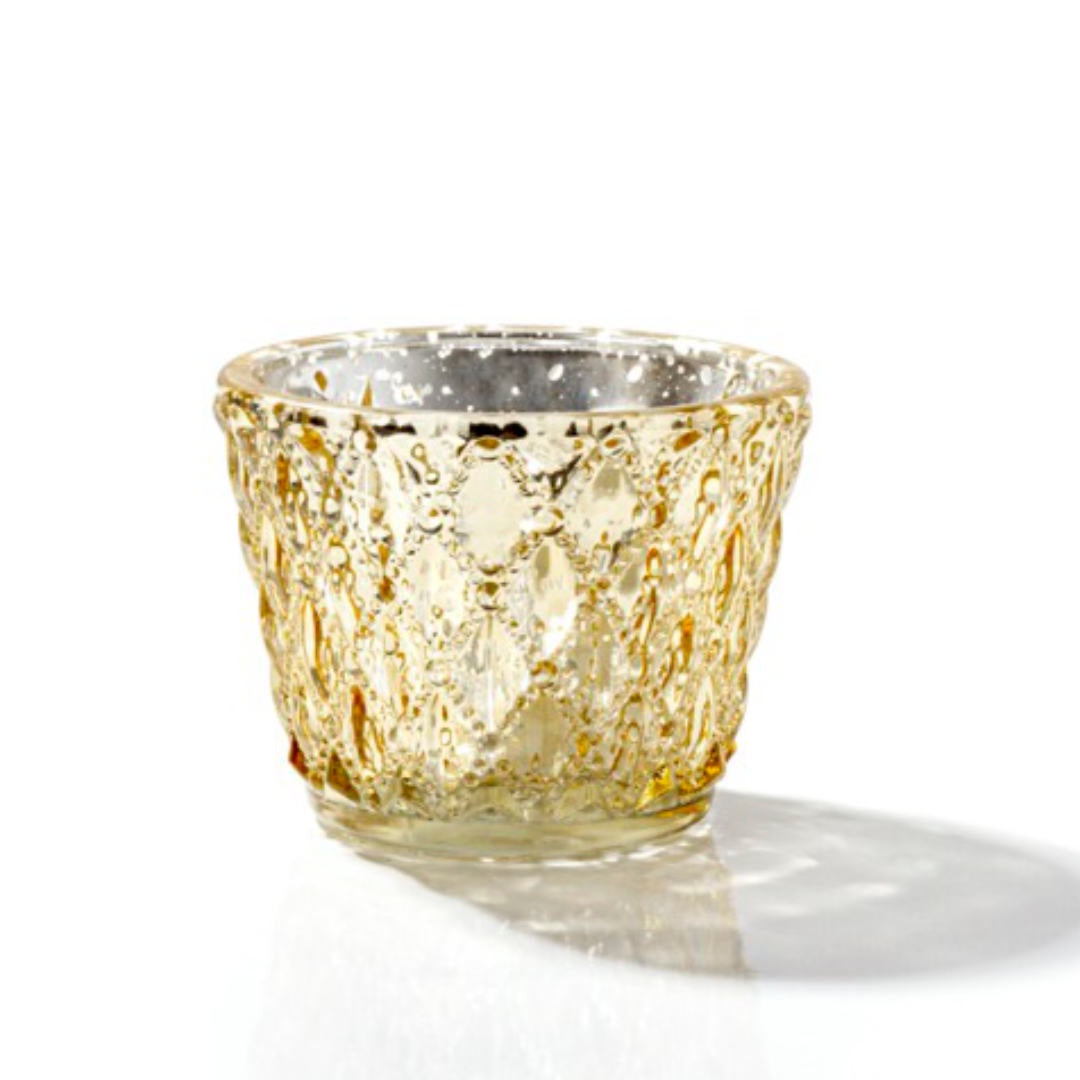 Glass Votive Candle Holder | Diamond Pattern | Gold