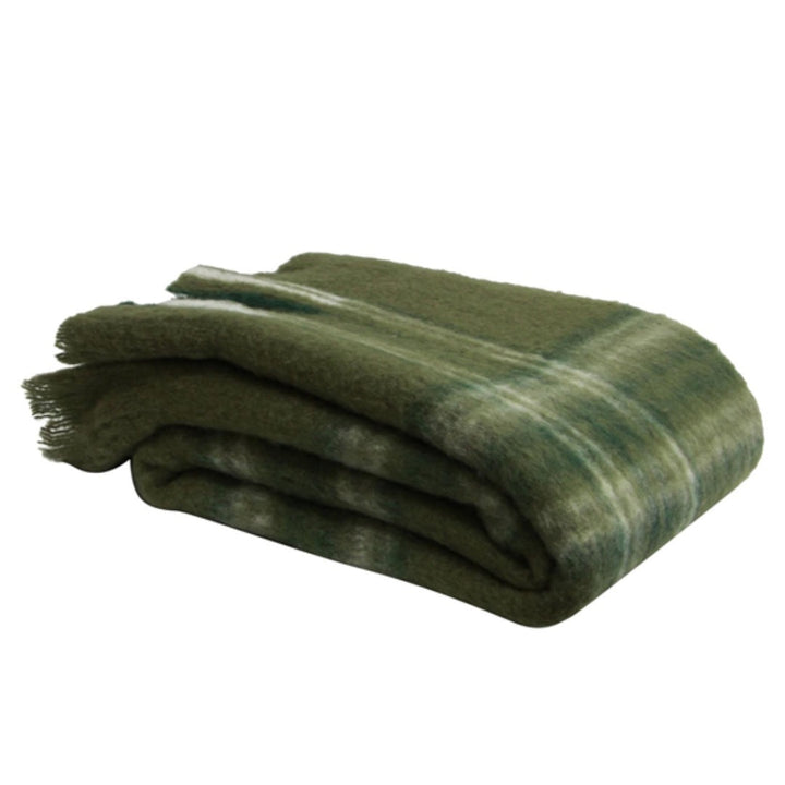 Plaid Acrylic Wool Blend Throw | 125 x 150cm | Green