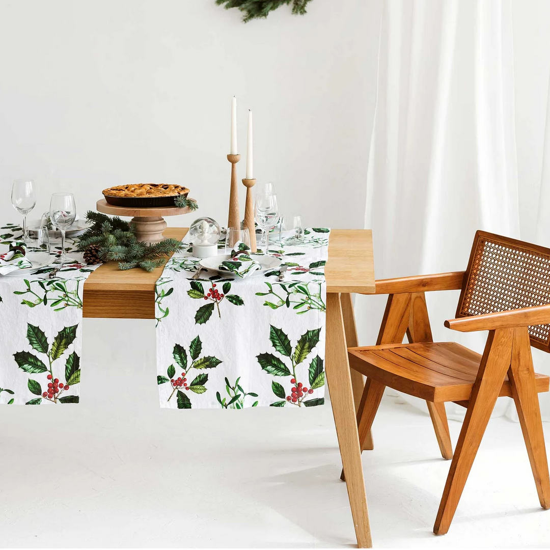 Holly & Mistletoe Linen Table Runner | 48 x 136cm