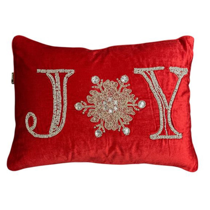 Joy Cushion Cover | Red with Silver Beading | 36x50cm