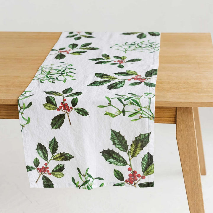Holly & Mistletoe Linen Table Runner | 48 x 136cm