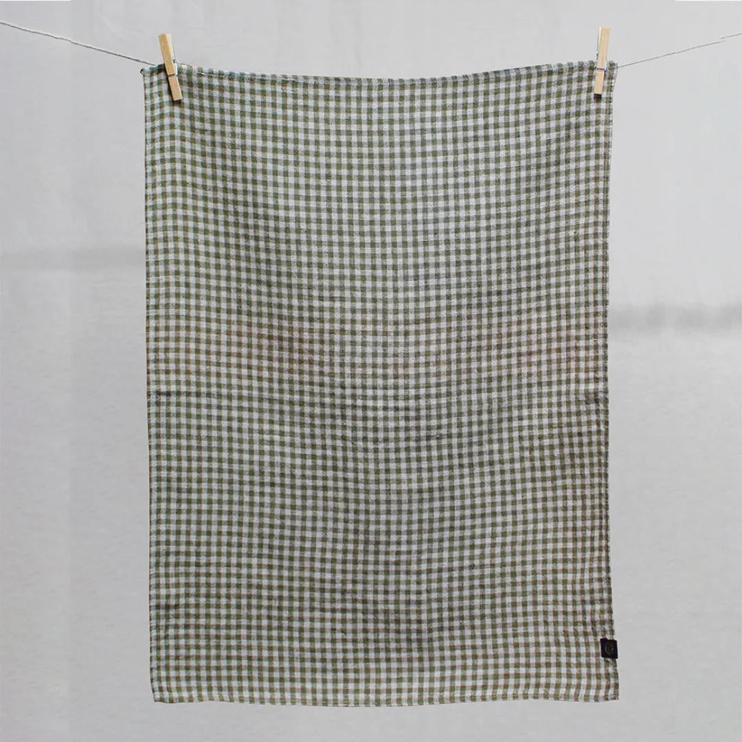Ana Linen Tea Towel | Gingham Khaki