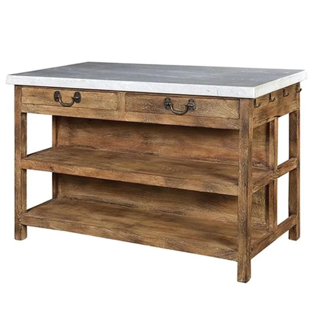 Lichten Marble Topped Kitchen Island | Natural | Large | W145 x D75 x H91cm