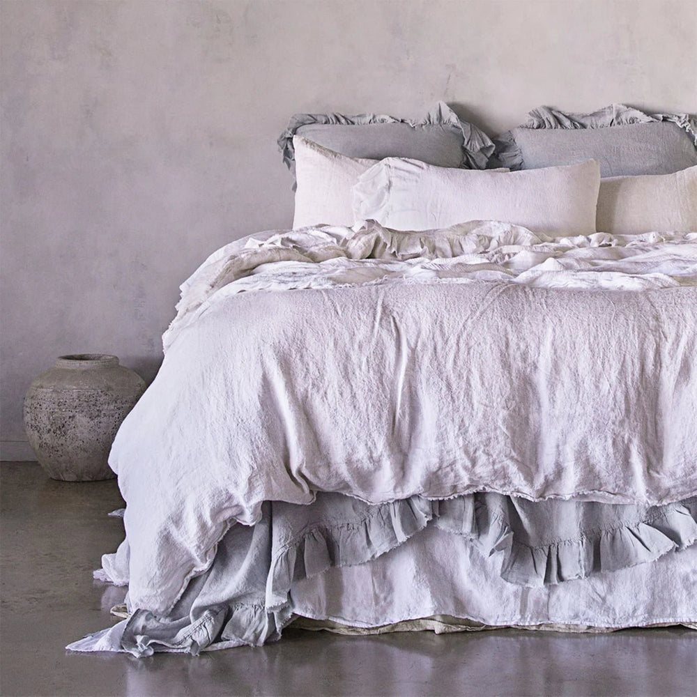 Kristine Flat Sheet + Ruffle | Fog - Suzie Anderson Home