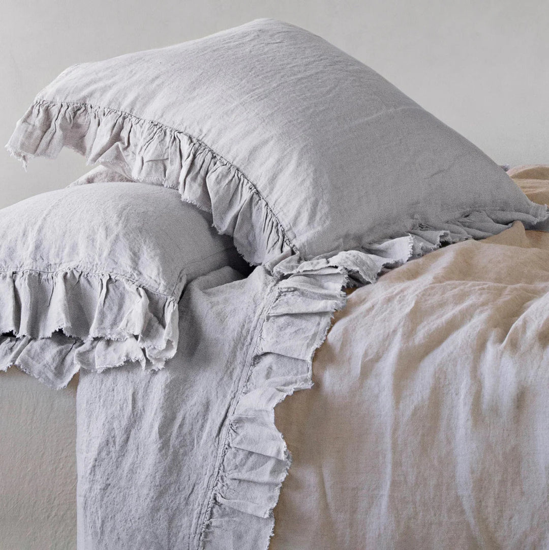 Kristine Flat Sheet + Ruffle | Fog - Suzie Anderson Home