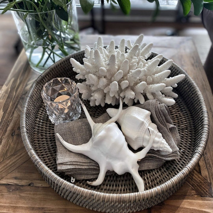 Large Round Rattan Tray | Old Grey - Suzie Anderson Home