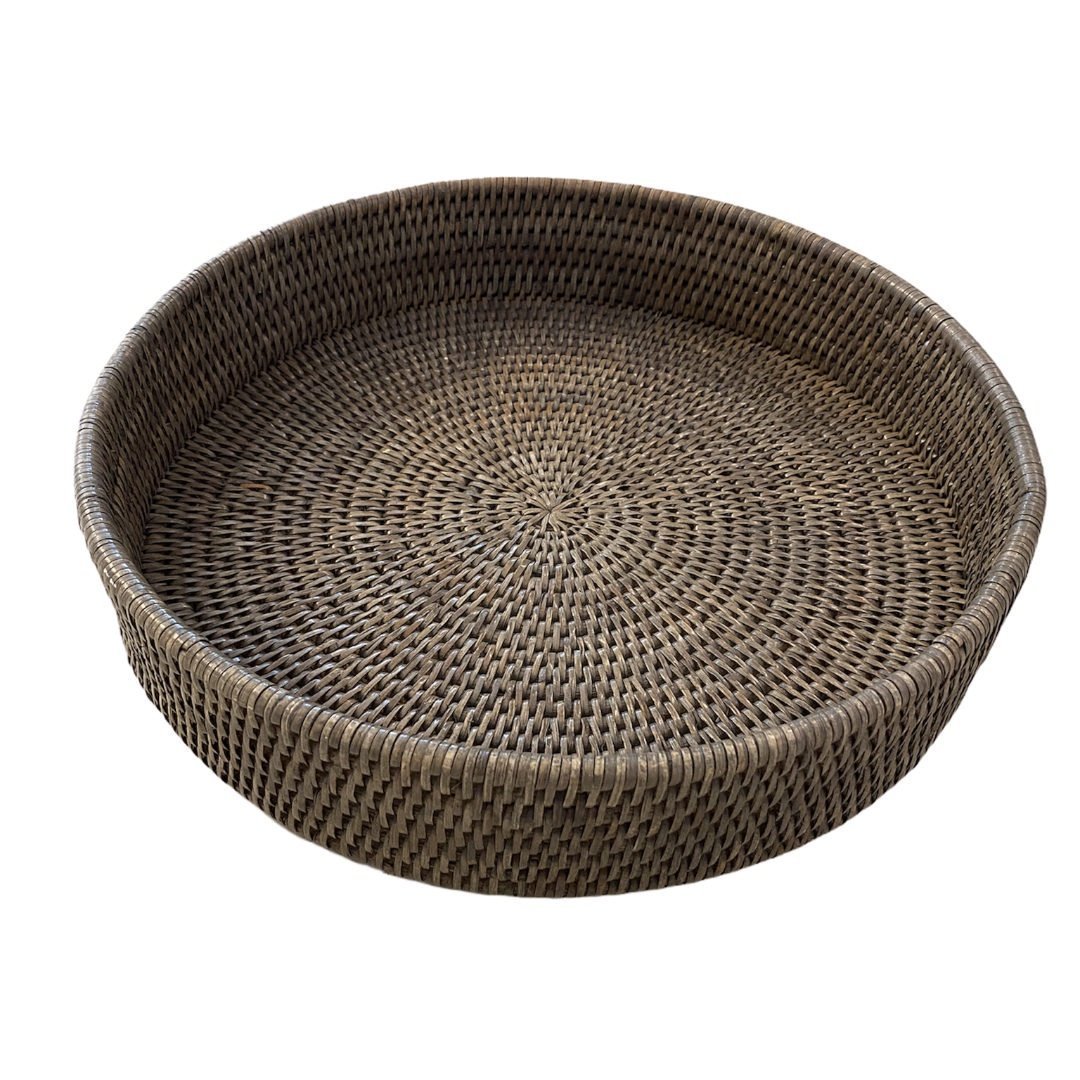 Large Round Rattan Tray | Old Grey - Suzie Anderson Home