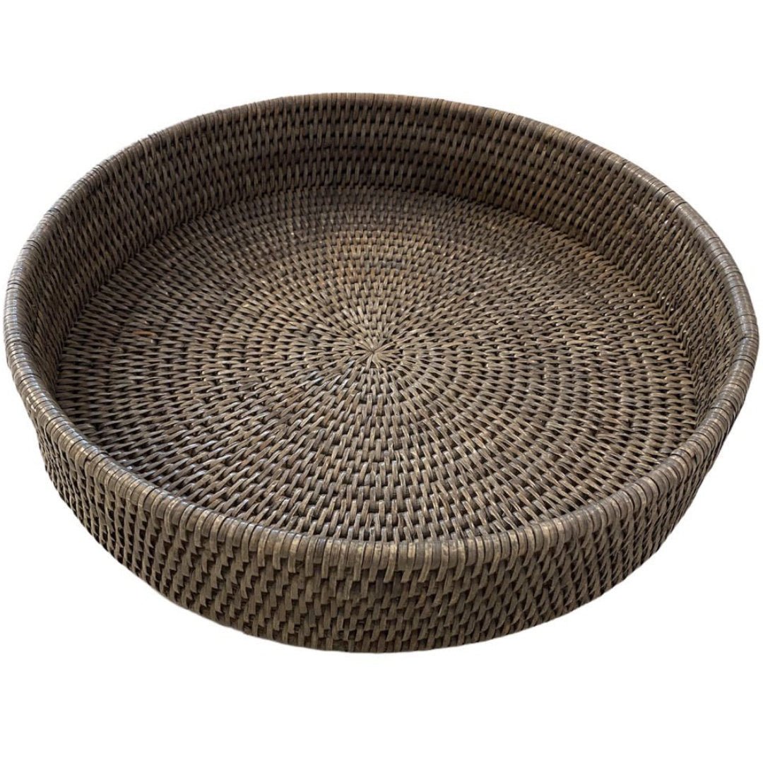 Large Round Rattan Tray | Old Grey - Suzie Anderson Home
