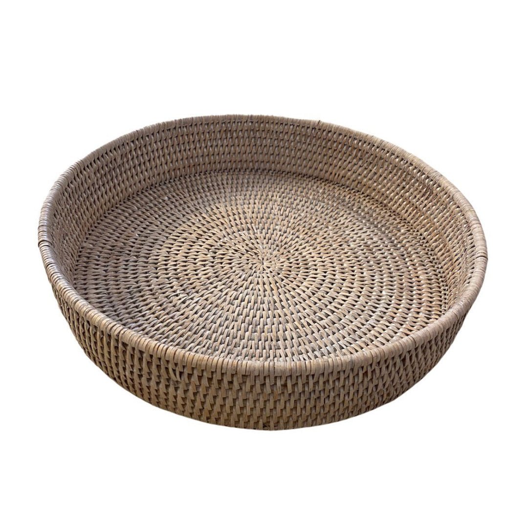 Large Round Rattan Tray | White Wash - Suzie Anderson Home