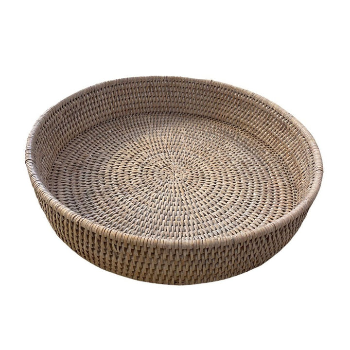 Large Round Rattan Tray | White Wash - Suzie Anderson Home