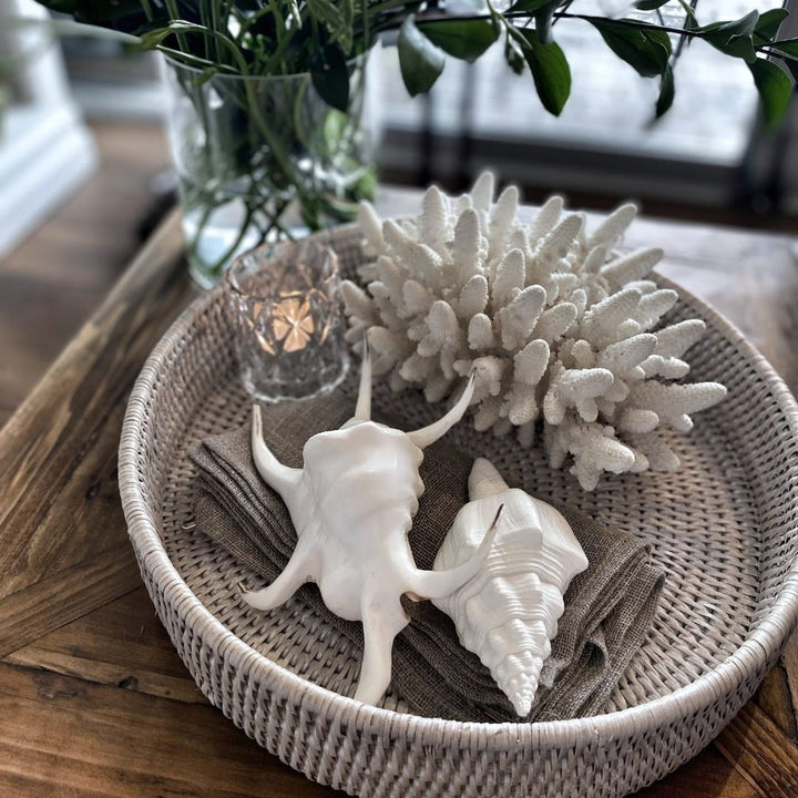 Large Round Rattan Tray | White Wash - Suzie Anderson Home