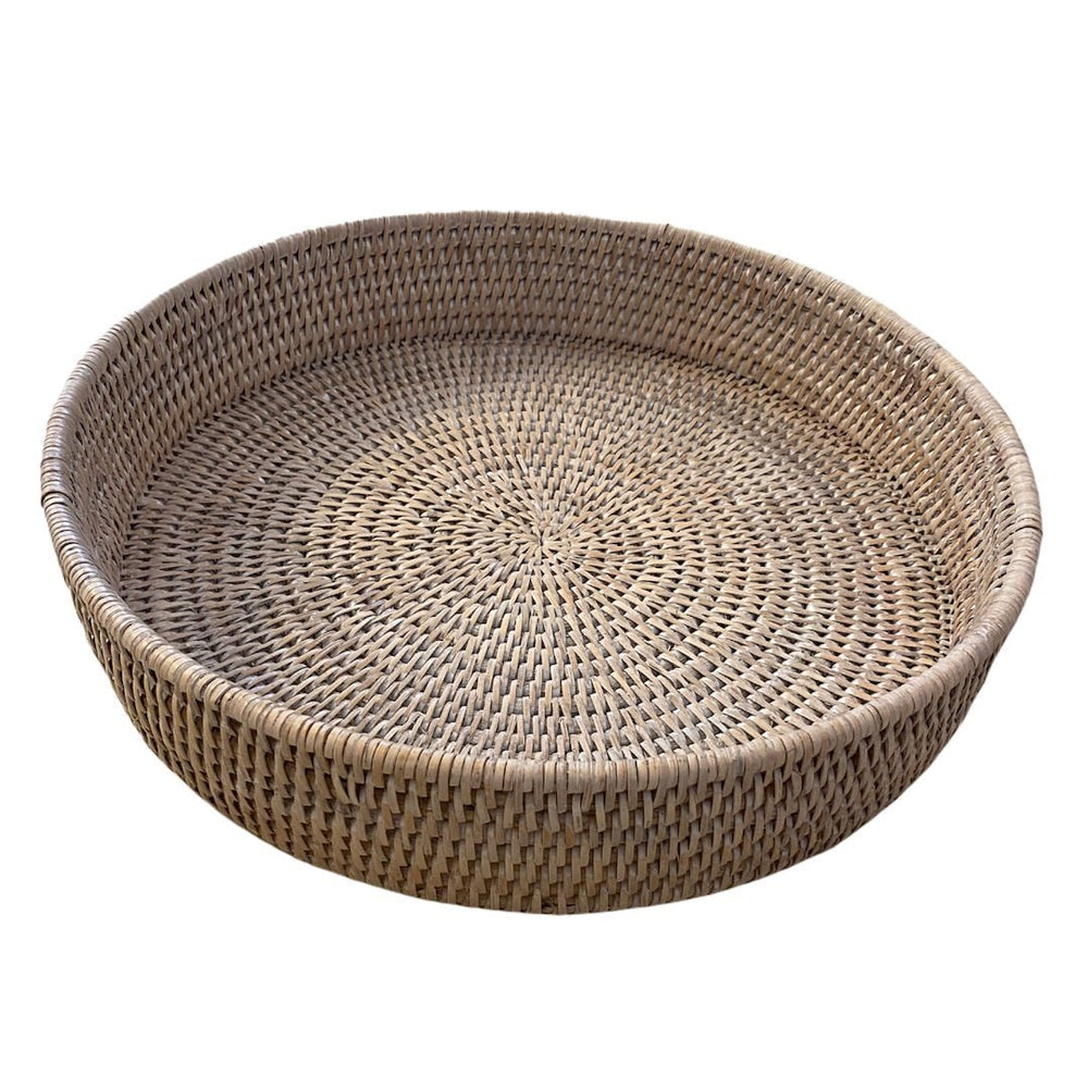 Large Round Rattan Tray | White Wash - Suzie Anderson Home