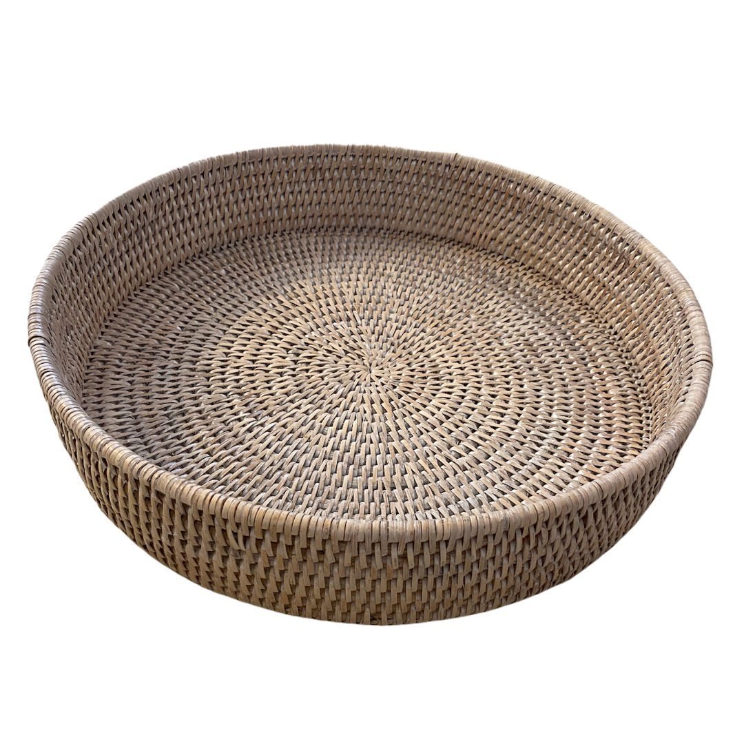 Large Round Rattan Tray | White Wash - Suzie Anderson Home