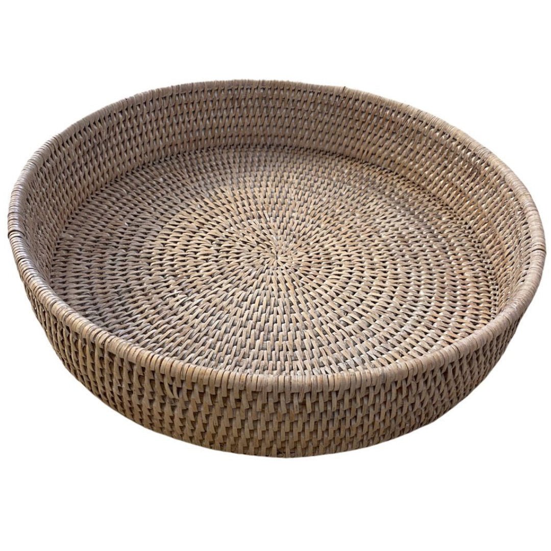 Large Round Rattan Tray | White Wash - Suzie Anderson Home