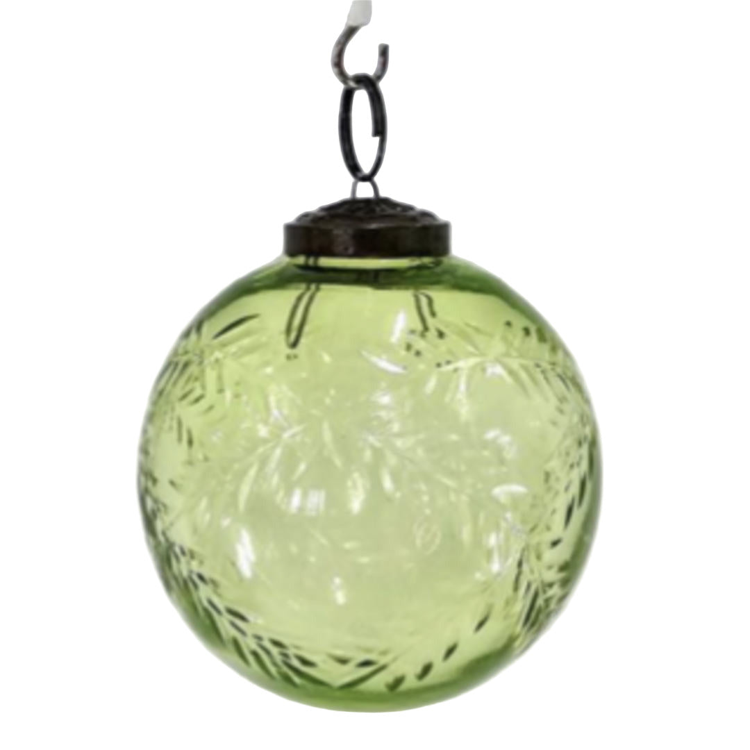 Small Green Glass Laurel Cut Bauble