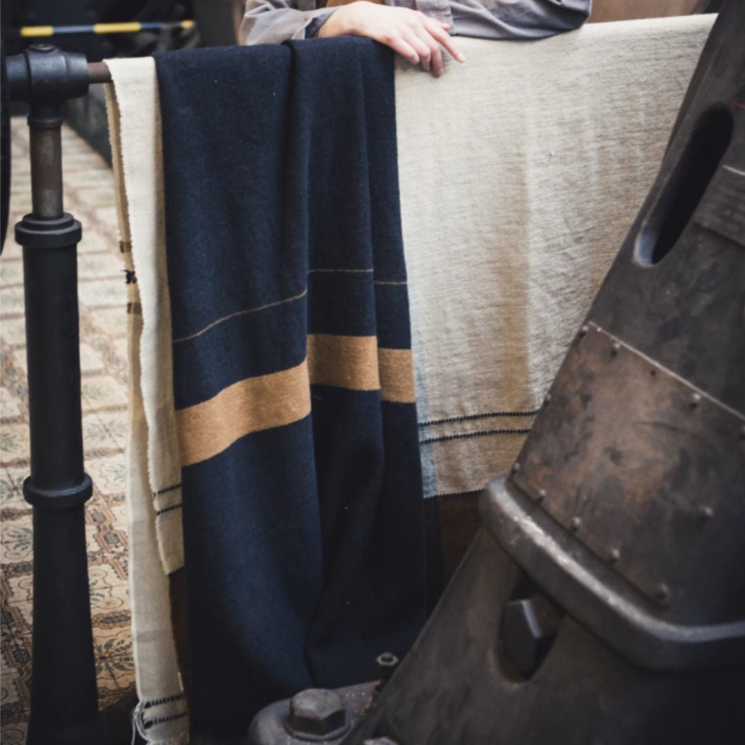 Libeco Linen Oscar Throw Blanket | Black Stripe | 135 x 220cm | Belgian Linen / Wool - Suzie Anderson Home
