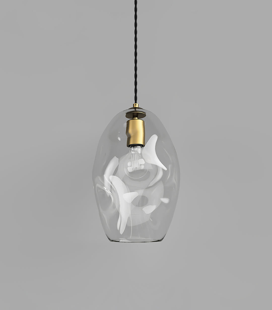 Organic Mouthblown Pendant | Large | Black Cord, Old Brass Suspension