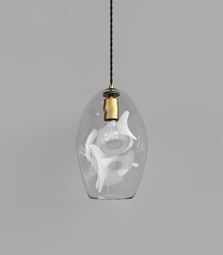 Organic Mouthblown Pendant | Large | Black Cord, Old Brass Suspension