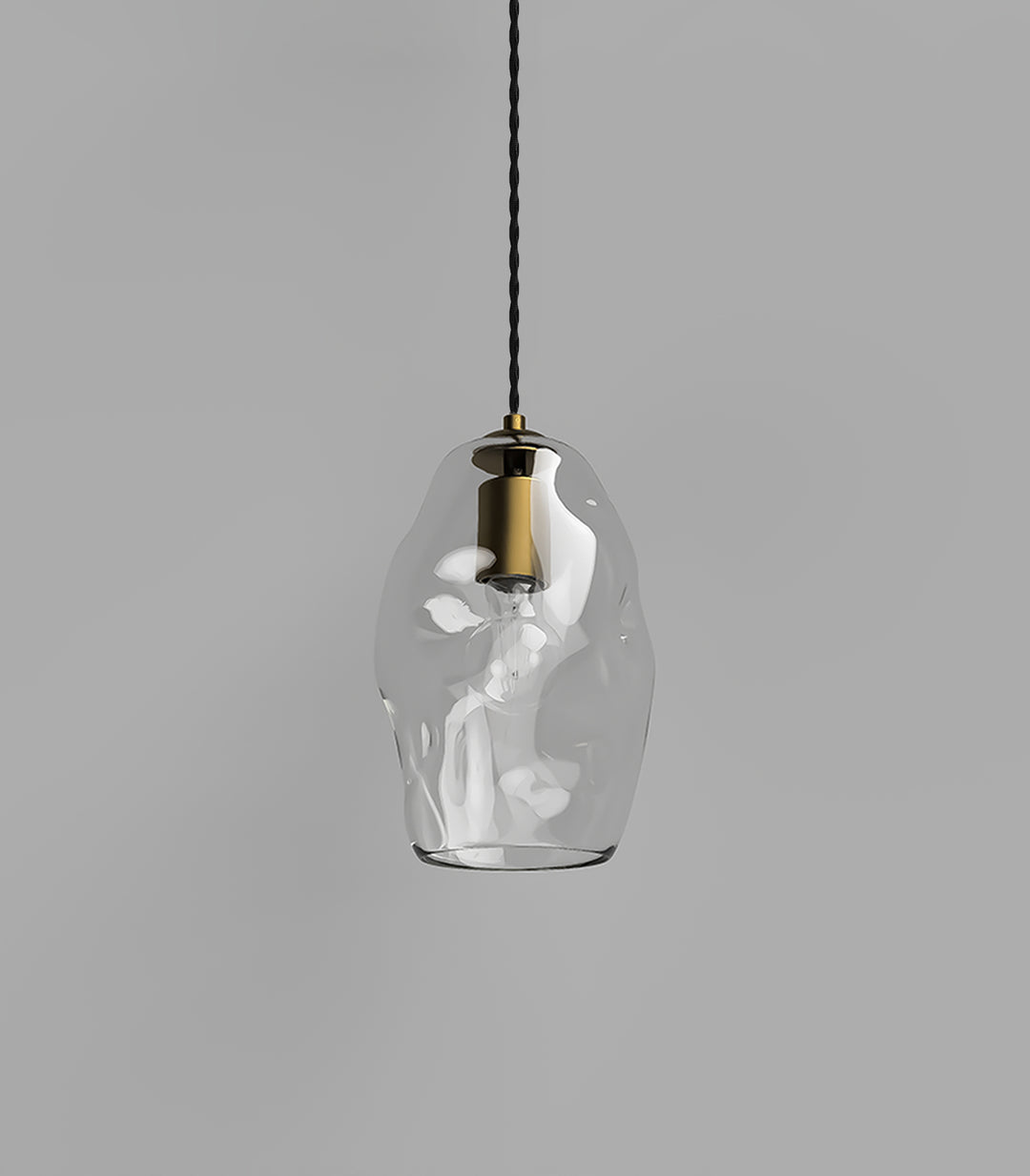 Organic Mouthblown Pendant | Medium | Black Cord, Old Brass Suspension