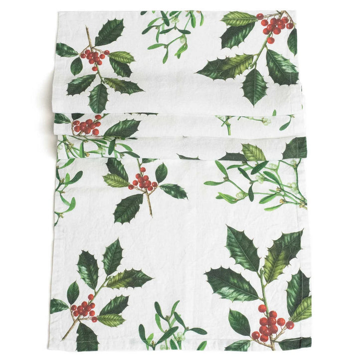Holly & Mistletoe Linen Table Runner | 48 x 136cm