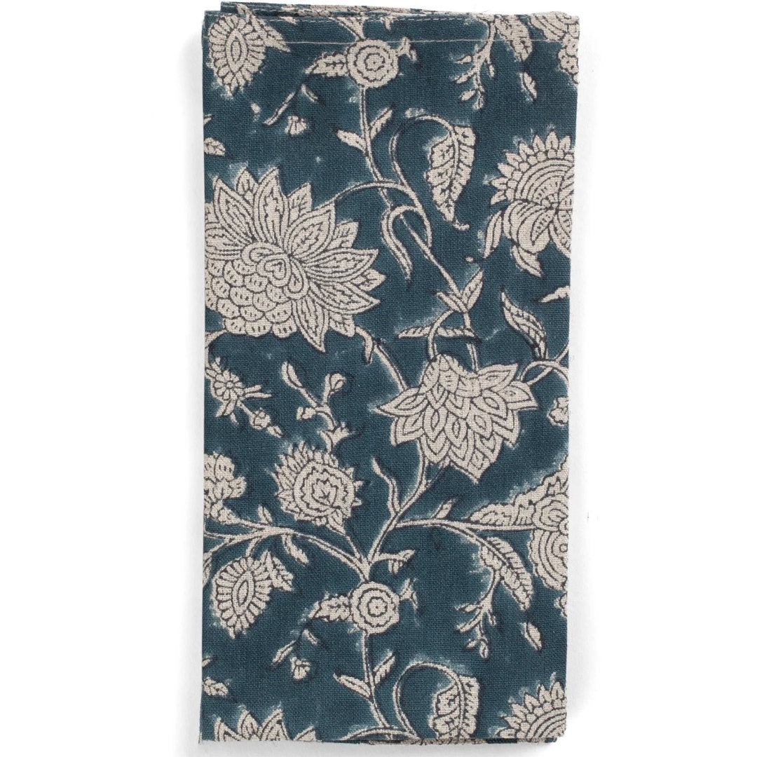 Indian Rose | SET OF 2 Linen Napkins | Denim Blue