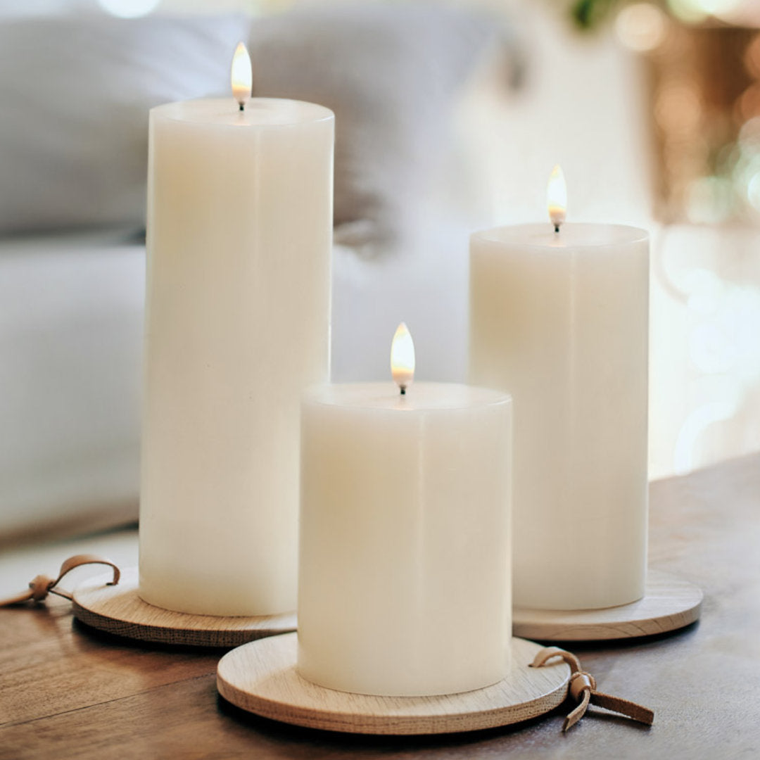 Nordic White Smooth Flameless Pillar Candles | Remote Controllable