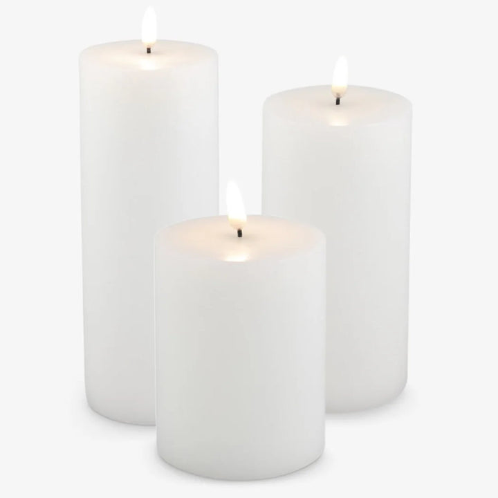 Nordic White Smooth Flameless Pillar Candles | Remote Controllable
