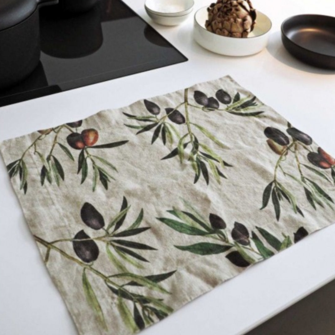 Olives 100% Linen Placemat | 35x48cm | Set of 2 (BOWRAL)