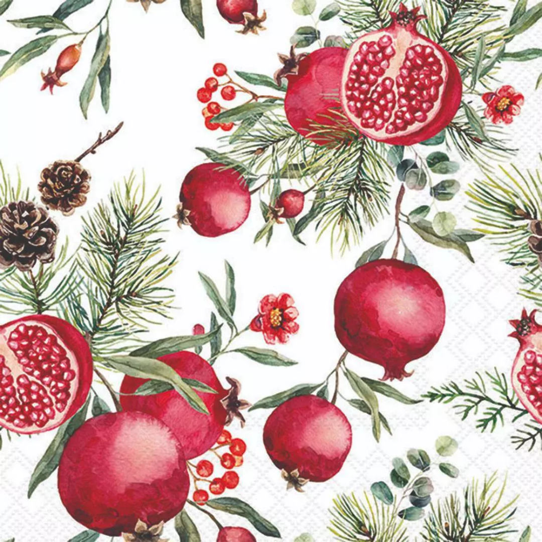 Luncheon Napkin Pk of 20 | Pomegranates White