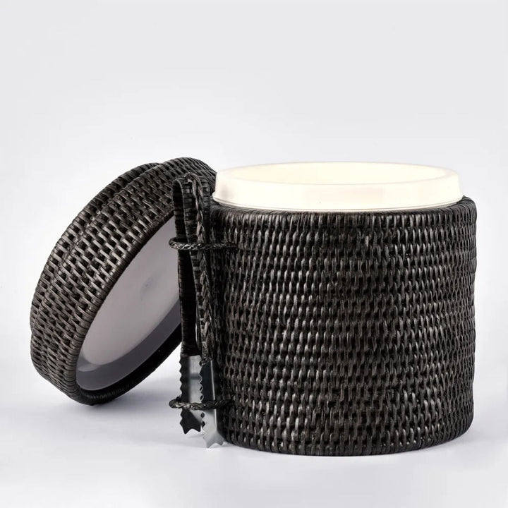 Palma Black Rattan Ice Bucket w Tongs - Suzie Anderson Home