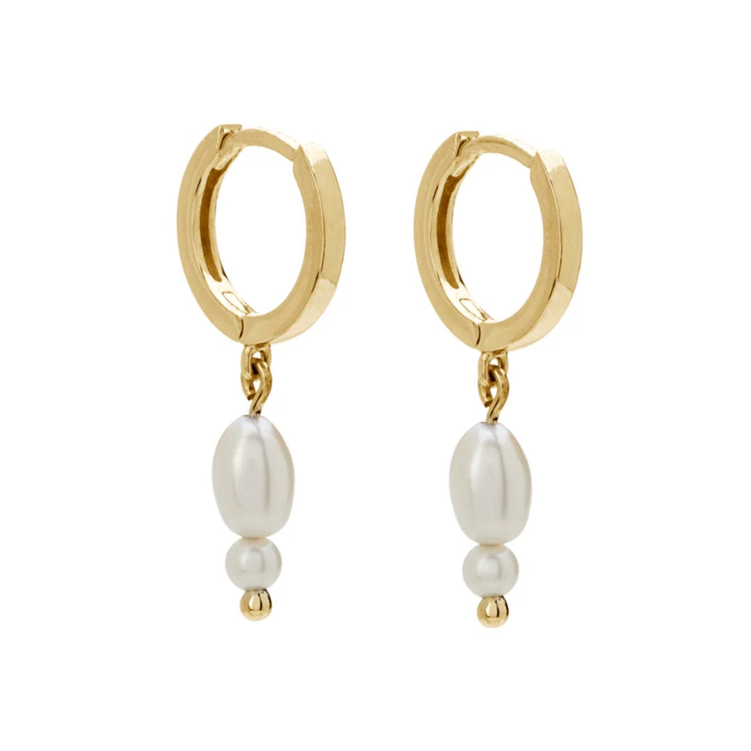 Double Pearl Huggies | 18K Gold Plate