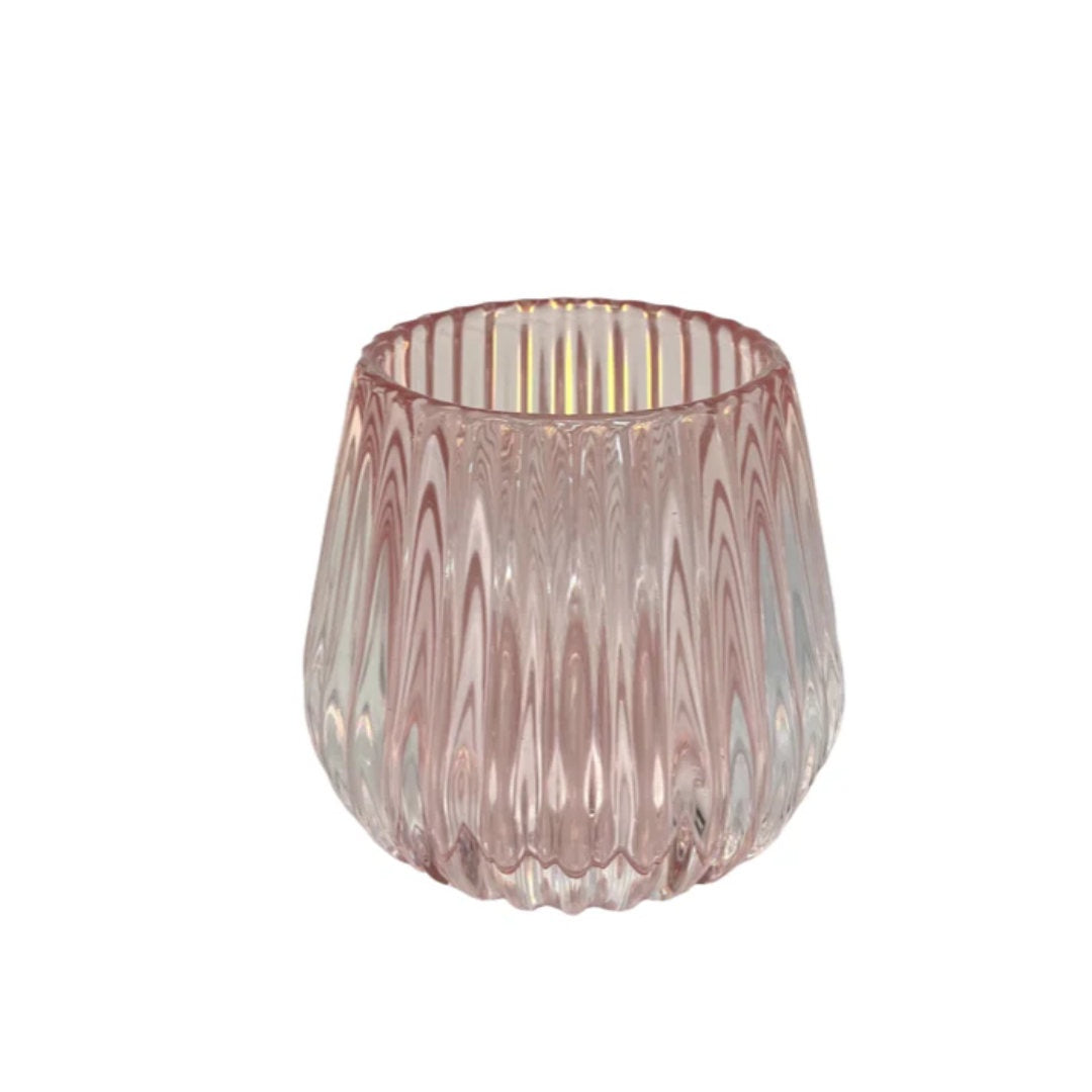 Pink Ribbed Glass Votive