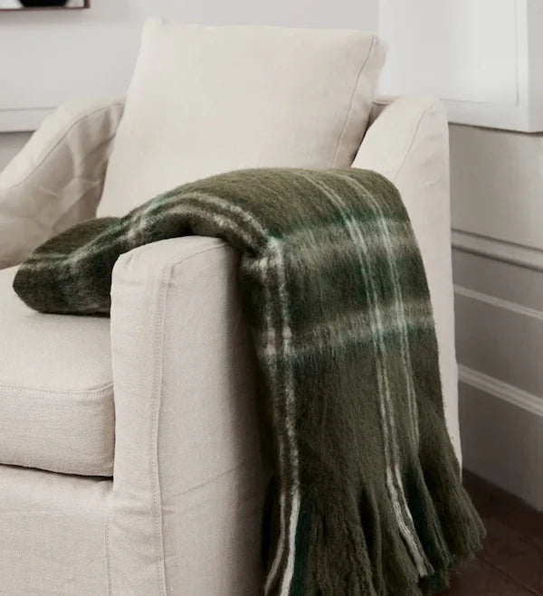 Plaid Acrylic Wool Blend Throw | 125 x 150cm | Green