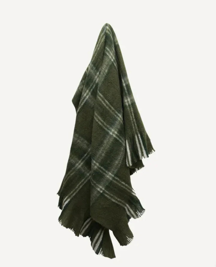 Plaid Acrylic Wool Blend Throw | 125 x 150cm | Green