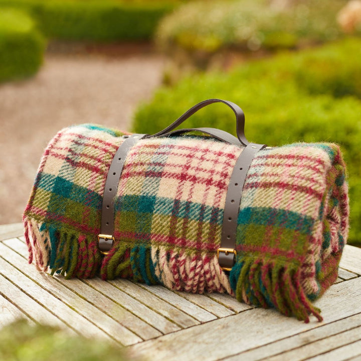 Picnic Rug Woollen with Waterproof Backing & Leather Strap | Thistleberry Wine