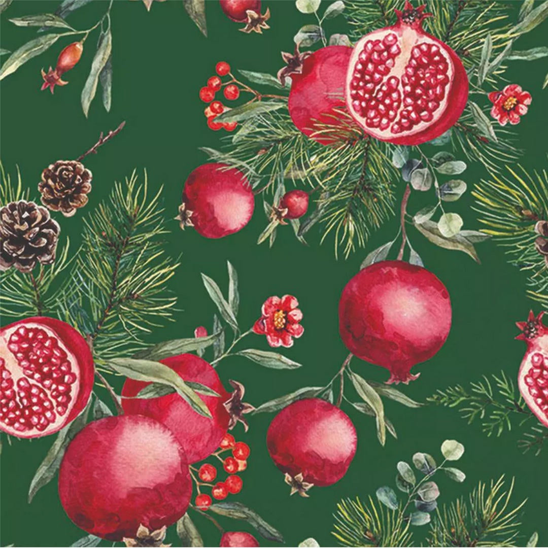 Luncheon Napkin Pk of 20 | Pomegranates Green