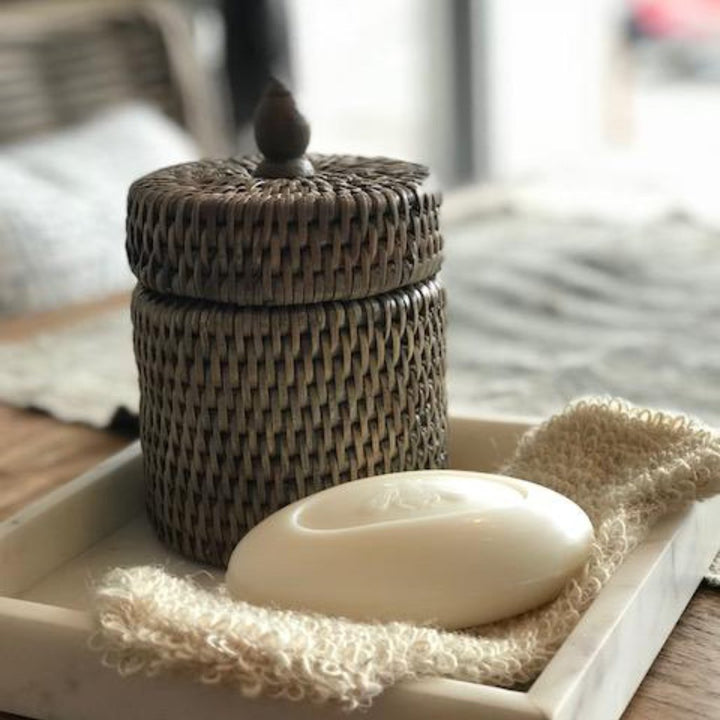 Rattan Cotton Wool Holder | Old Grey - Suzie Anderson Home