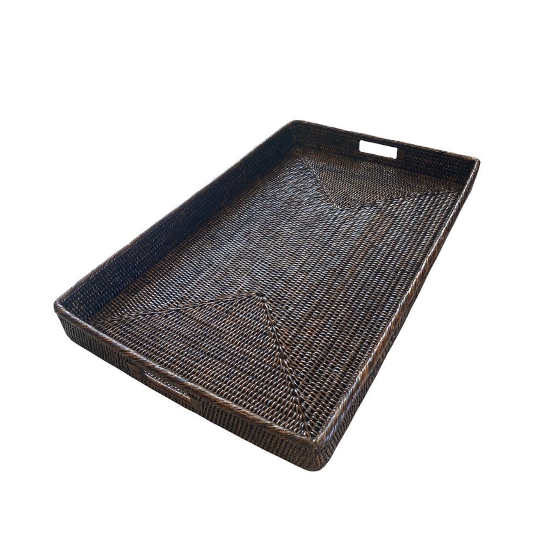 Rectangular Rattan Tea Tray with Handles | Antique Brown - Suzie Anderson Home