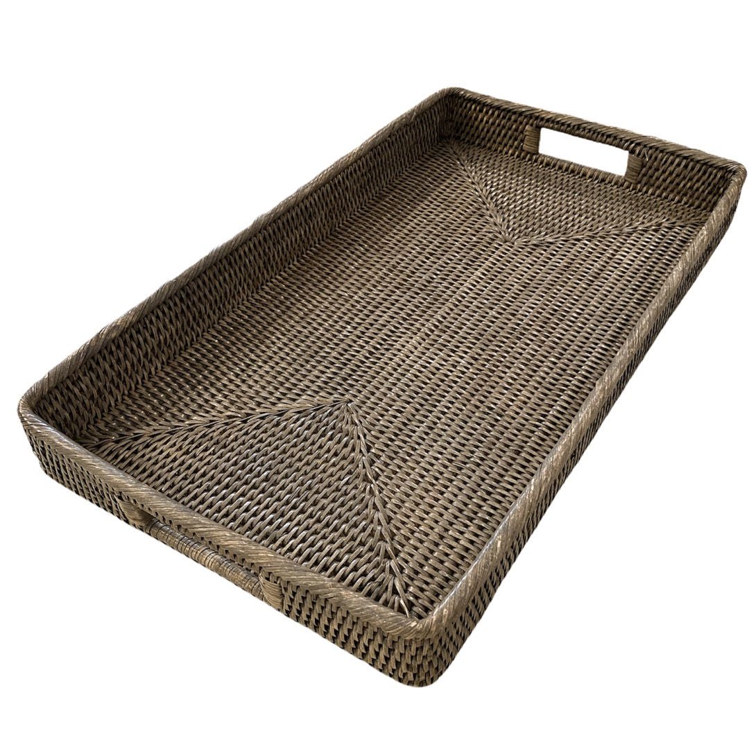Rectangular Rattan Tea Tray with Handles | Old Grey - Suzie Anderson Home