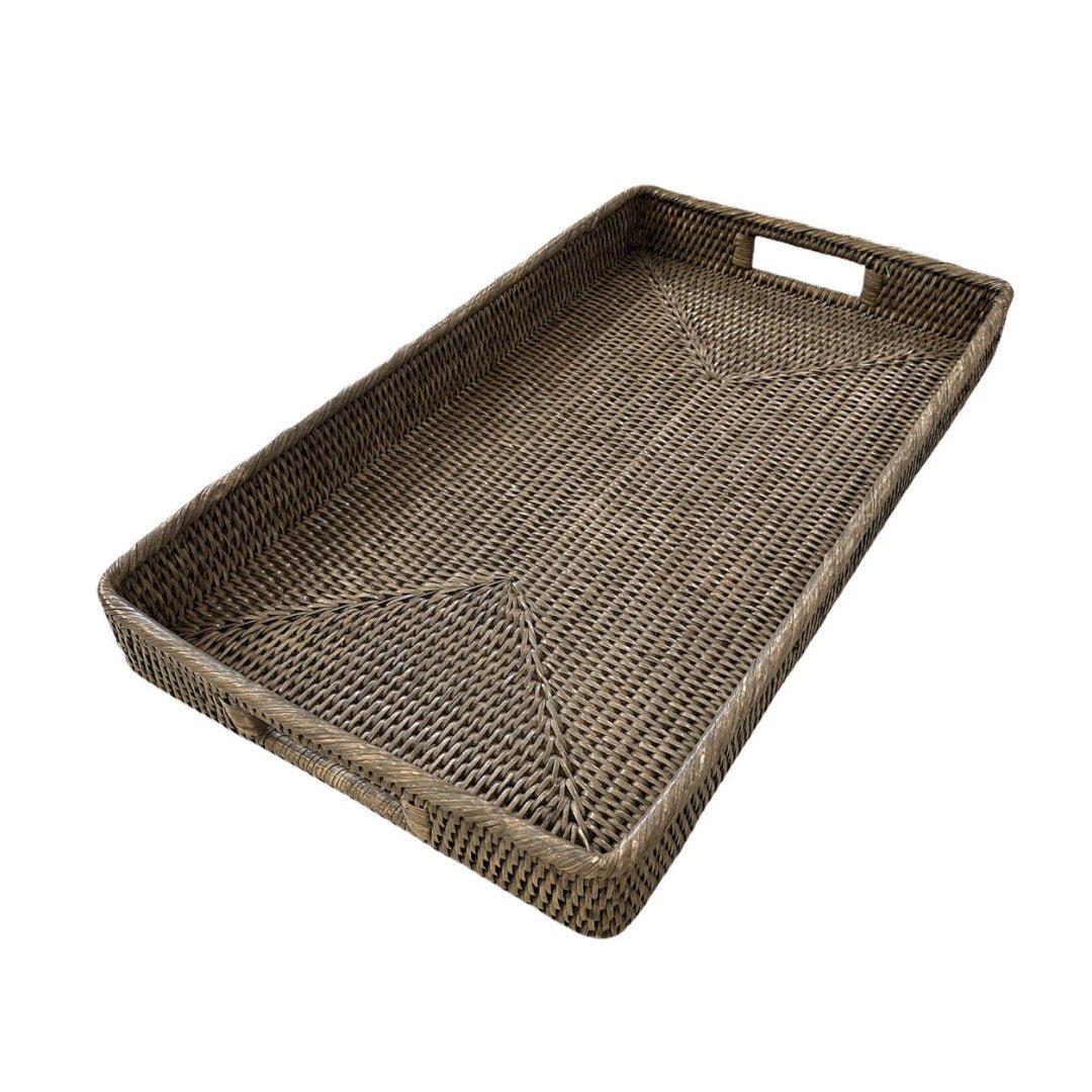 Rectangular Rattan Tea Tray with Handles | Old Grey - Suzie Anderson Home