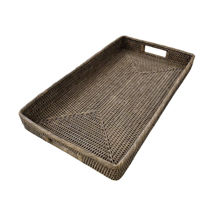 Rectangular Rattan Tea Tray with Handles | Old Grey - Suzie Anderson Home